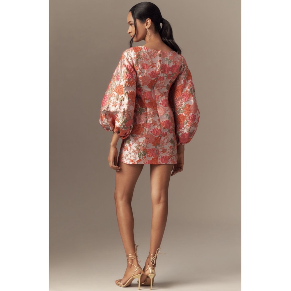 Mac Duggal by Ieena Pink Floral Brocade Balloon Sleeve Mini Dress - Picture 6 of 16